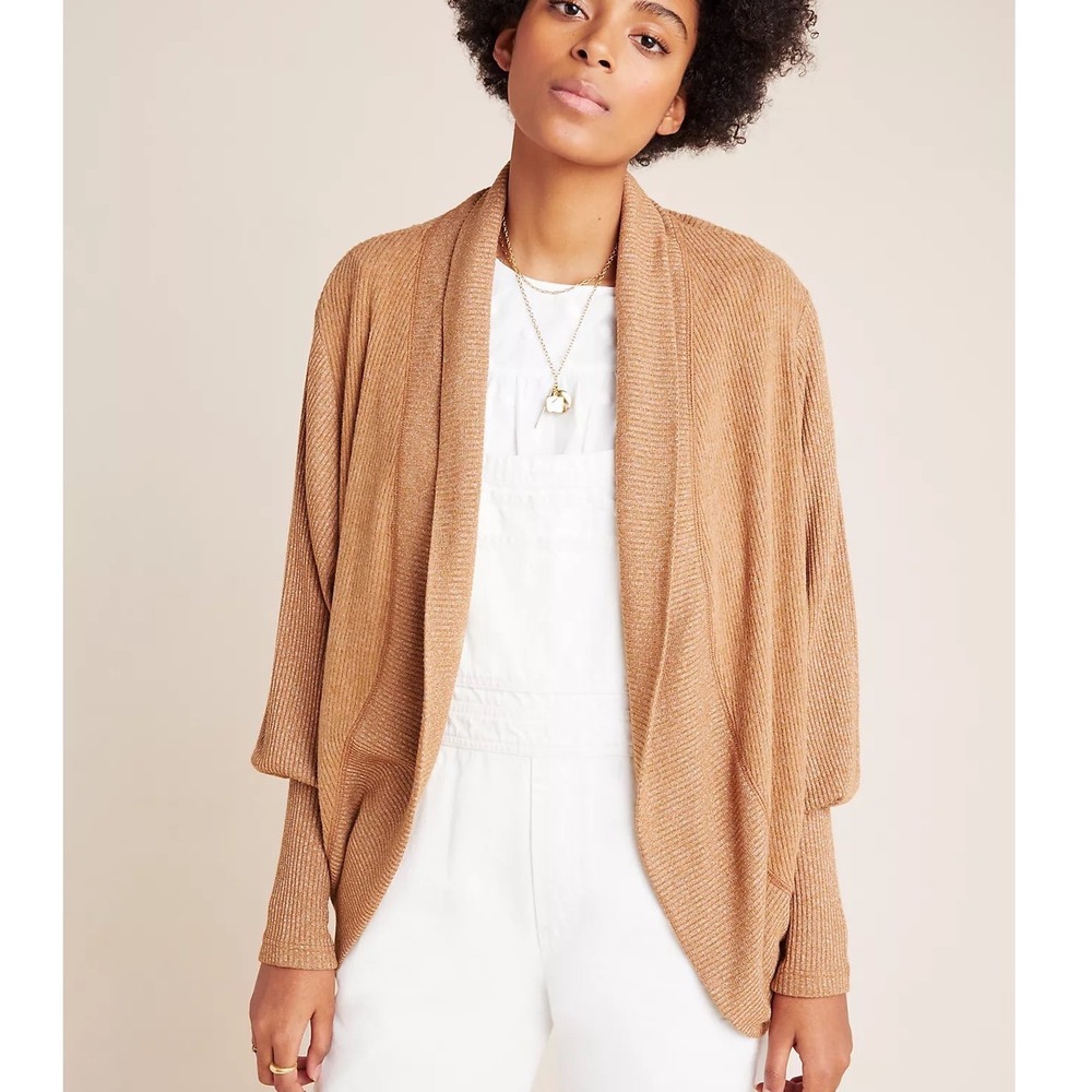 Maeve Ingrid Cocoon Cardigan Women Large Brown Ribbed Dolman Autumn Neutral Soft